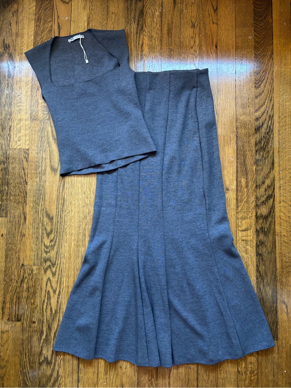 Zara Gray Knit Tank & Fit-and-Flare Skirt Set